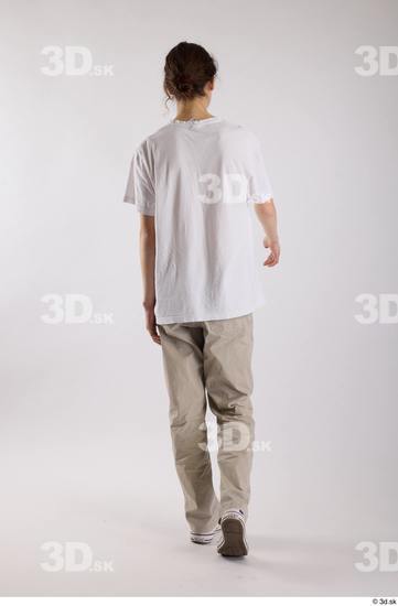 Whole Body Back Man White Casual Shirt Jeans Slim Walking Studio photo references