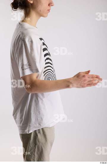 Arm Man White Casual Shirt Slim Studio photo references