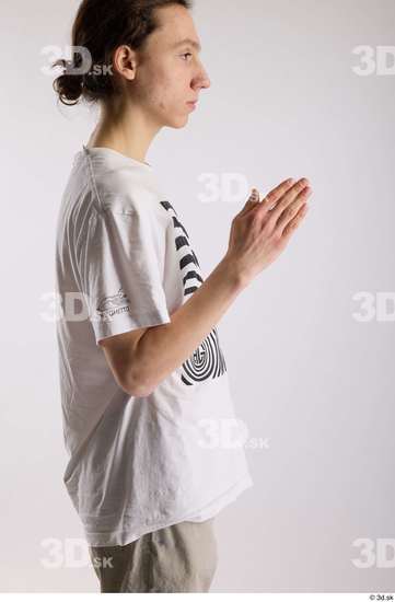 Arm Man White Casual Shirt Slim Studio photo references