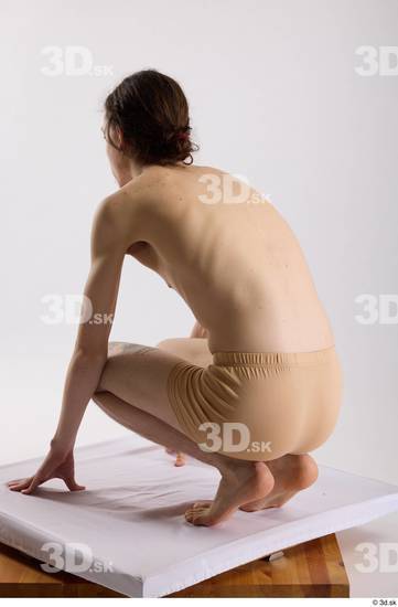 Whole Body Man White Underwear Slim Kneeling Studio photo references