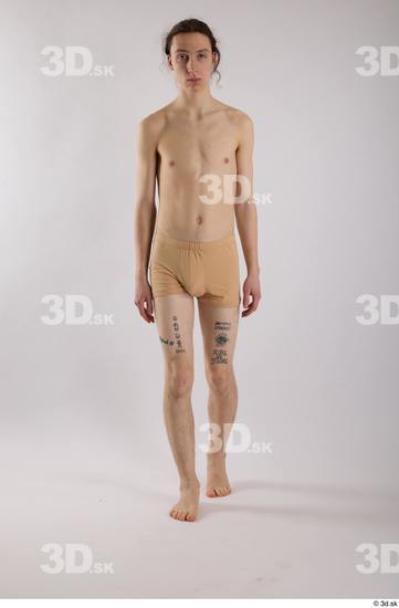 Whole Body Man White Underwear Slim Walking Studio photo references