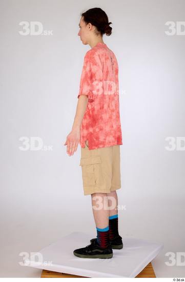 Whole Body Man White Casual Shirt Shorts Slim Standing Studio photo references