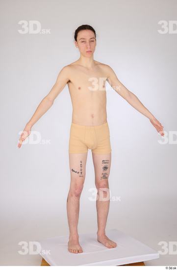 Whole Body Man White Underwear Slim Standing Studio photo references