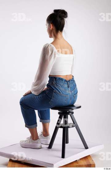 Whole Body Woman White Casual Slim Sitting Studio photo references