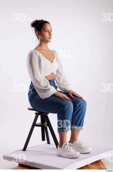 Whole Body Woman White Casual Slim Sitting Studio photo references