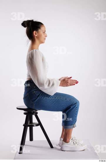 Whole Body Woman White Casual Slim Sitting Studio photo references