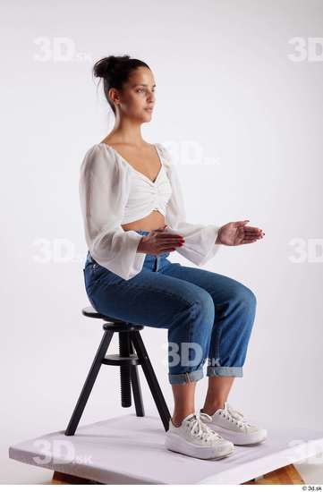 Whole Body Woman White Casual Slim Sitting Studio photo references