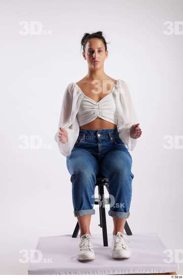 Whole Body Woman White Casual Slim Sitting Studio photo references