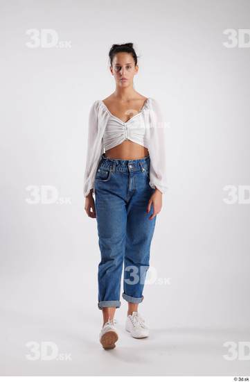 Whole Body Woman White Casual Slim Walking Studio photo references