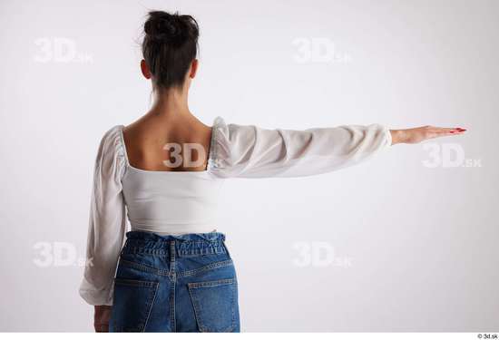 Back Woman White Casual Slim Studio photo references