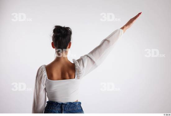 Back Woman White Casual Slim Studio photo references