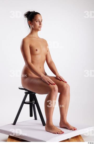 Whole Body Woman White Nude Slim Sitting Studio photo references