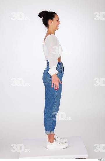 Whole Body Woman White Jeans Blouse Slim Standing Studio photo references