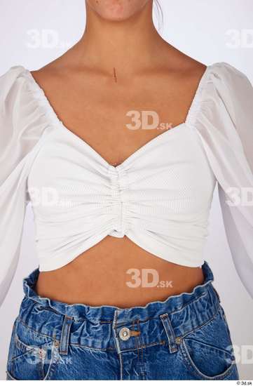 Upper Body Woman White Casual Blouse Slim Studio photo references