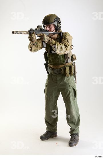 Whole Body Weapons-Rifle Man Pose with machine rifle White Army Athletic Bearded Studio photo references