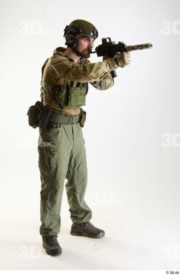 Whole Body Weapons-Rifle Man Pose with machine rifle White Army Athletic Bearded Studio photo references