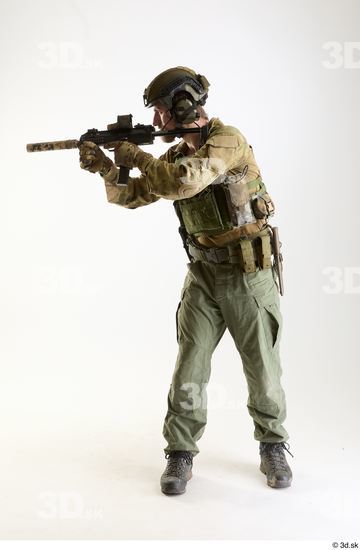 Whole Body Weapons-Rifle Man Pose with machine rifle White Army Athletic Bearded Studio photo references