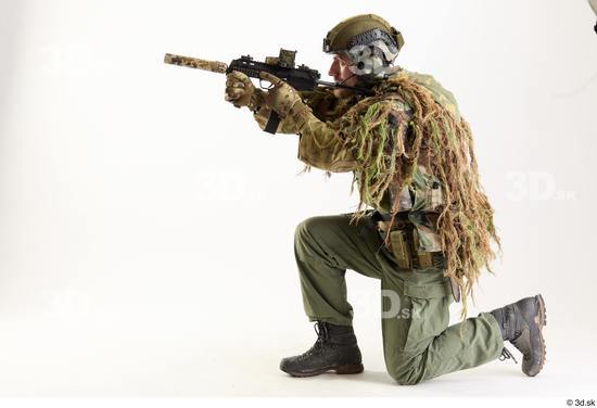 Whole Body Weapons-Rifle Man Pose with machine rifle White Army Athletic Bearded Studio photo references