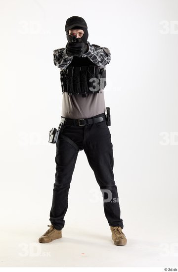 Whole Body Weapons-Pistol Man Pose with pistol White Army Athletic Bearded Studio photo references