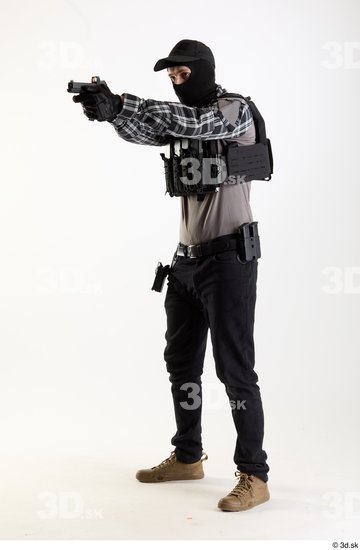 Whole Body Weapons-Pistol Man Pose with pistol White Army Athletic Bearded Studio photo references