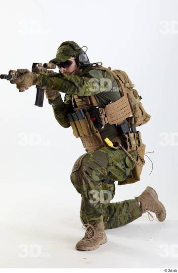 Whole Body Weapons-Rifle Man Pose with machine rifle White Army Athletic Bearded Studio photo references