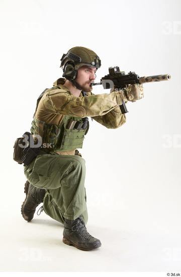 Whole Body Weapons-Rifle Man Pose with machine rifle White Army Athletic Bearded Studio photo references