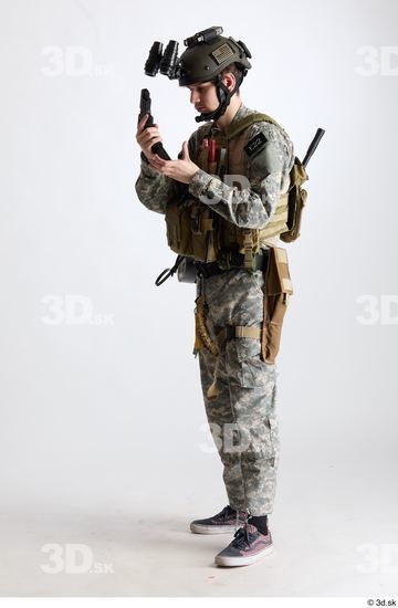 Whole Body Weapons-Pistol Man Pose with pistol White Army Athletic Bearded Studio photo references