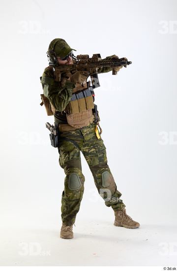 Whole Body Weapons-Rifle Man Pose with machine rifle White Army Athletic Bearded Studio photo references