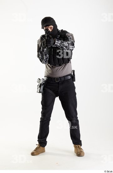 Whole Body Weapons-Rifle Man Pose with machine rifle White Army Athletic Bearded Studio photo references