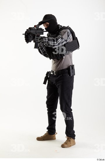 Whole Body Weapons-Rifle Man Pose with machine rifle White Army Athletic Bearded Studio photo references