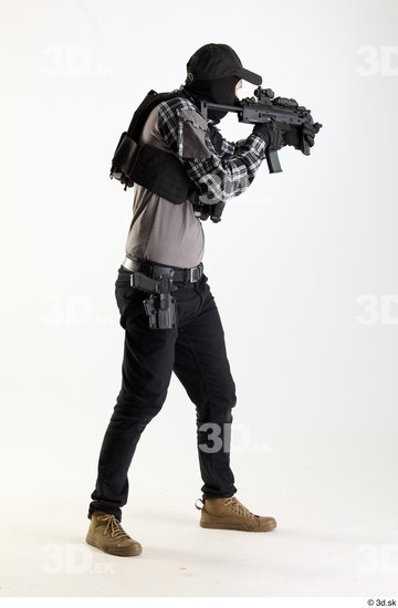 Whole Body Weapons-Rifle Man Pose with machine rifle White Army Athletic Bearded Studio photo references