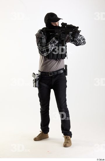 Whole Body Weapons-Rifle Man Pose with machine rifle White Army Athletic Bearded Studio photo references