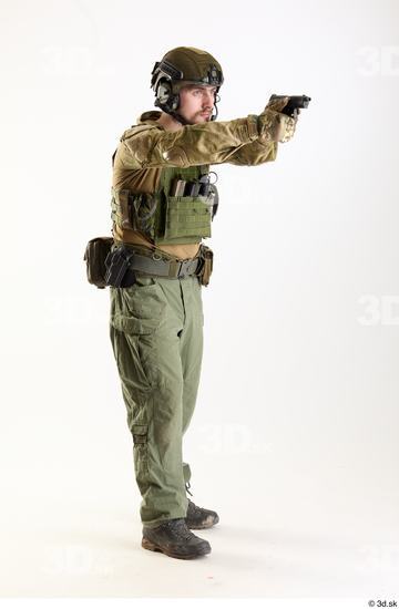 Whole Body Weapons-Pistol Man Pose with pistol White Army Athletic Bearded Studio photo references