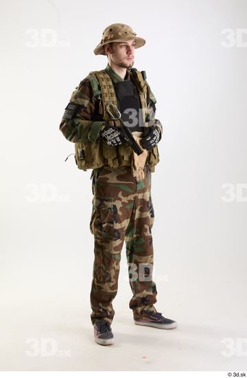 Whole Body Weapons-Pistol Man Pose with pistol White Army Athletic Bearded Studio photo references