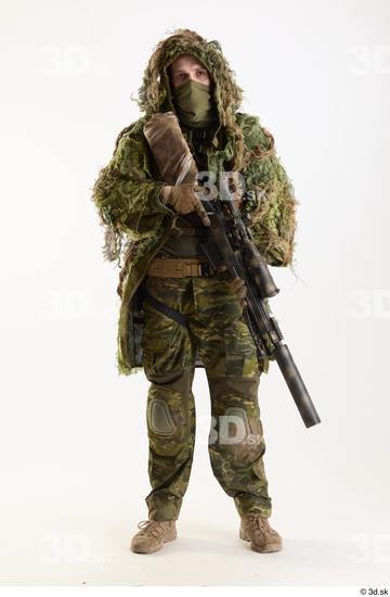 Whole Body Weapons-Rifle Man Pose with machine rifle White Army Athletic Studio photo references