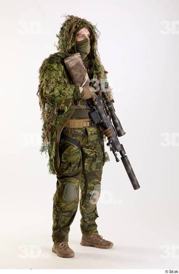 Whole Body Weapons-Rifle Man Pose with machine rifle White Army Athletic Studio photo references