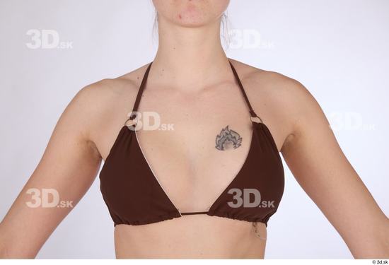 Chest Breast Woman White Swimsuit Bra Slim Studio photo references