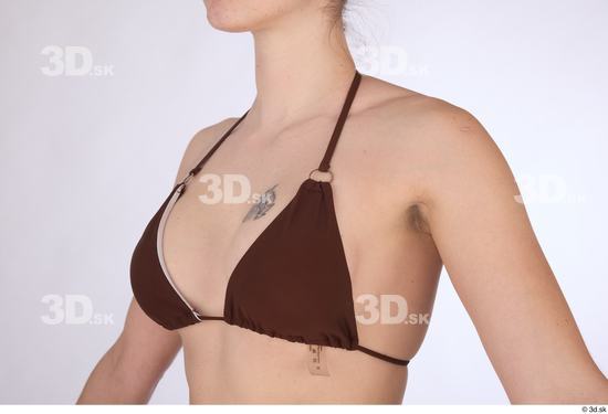 Chest Breast Woman White Swimsuit Bra Slim Studio photo references