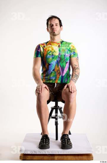 Whole Body Man White Casual Shorts Average Parrot Sitting Studio photo references