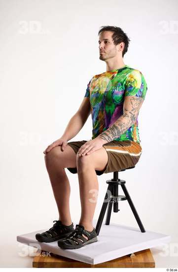 Whole Body Man White Casual Shorts Average Parrot Sitting Studio photo references