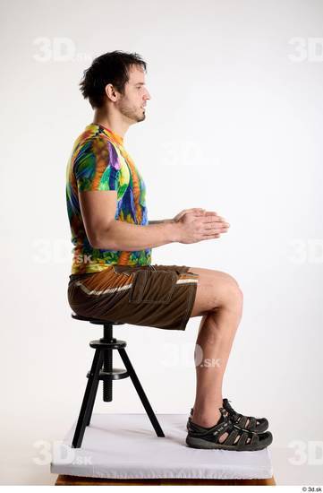 Whole Body Man White Casual Shorts Average Parrot Sitting Studio photo references