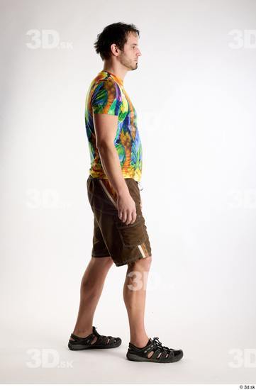 Whole Body Man White Casual Shorts Average Parrot Walking Studio photo references