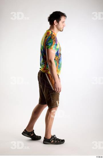 Whole Body Man White Casual Shorts Average Parrot Walking Studio photo references