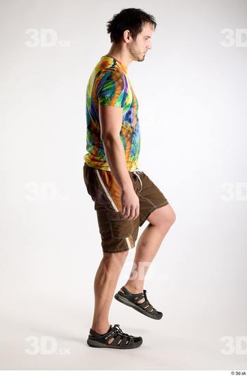 Whole Body Man White Casual Shorts Average Parrot Walking Studio photo references