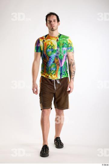 Whole Body Man White Casual Shorts Average Parrot Walking Studio photo references