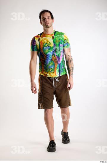 Whole Body Man White Casual Shorts Average Parrot Walking Studio photo references