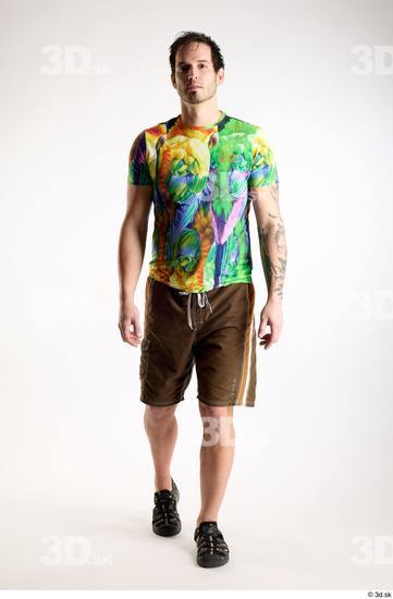 Whole Body Man White Casual Shorts Average Parrot Walking Studio photo references