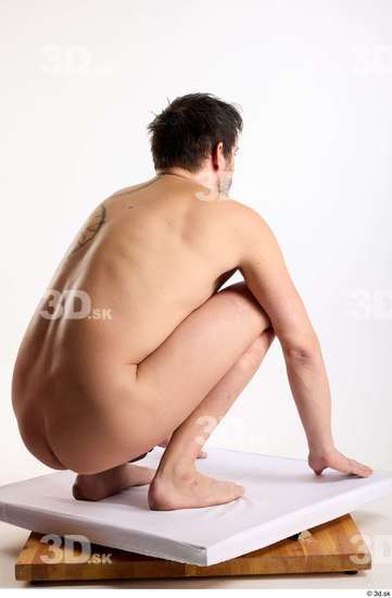 Whole Body Man White Nude Average Kneeling Studio photo references