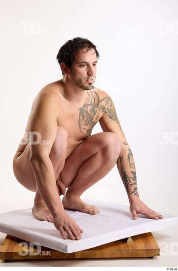 Whole Body Man White Nude Average Kneeling Studio photo references