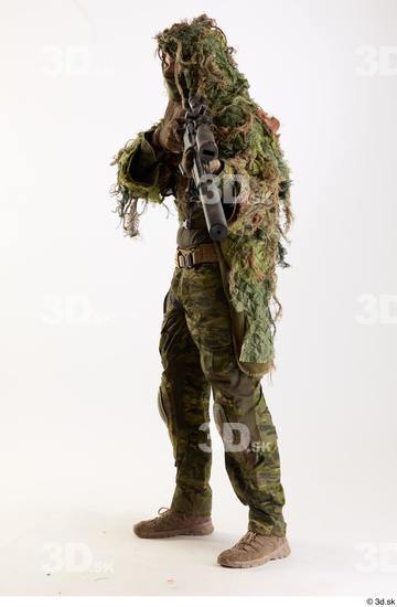 Whole Body Weapons-Rifle Man Pose with machine rifle White Army Athletic Studio photo references